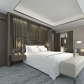 Hotel Guest Room Interior With Large Bed White Linens Sofa And Wooden Panel Wall