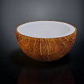 Halved Fresh Coconut with White Flesh and Brown Shell on Black Background