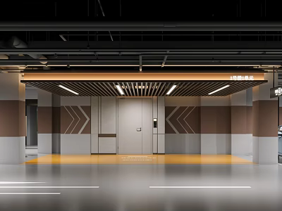 Modern Underground Parking Lot With Exquisite Unit Entrance And Soft Bright Indoor Lighting Design 3d model
