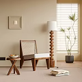 Elegant Accent Chair With Beige Wall Window Blinds Spiral Floor Lamp Side Table and Plant