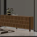 Wooden Sideboard with Lattice Design Decorative Vase and Books on Top in Modern Interior