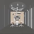 Modern Dental Clinic Interior With Dental Chair Monitor Workstation And Medicine Shelves
