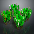 Clustered Lily of the Valley Plants with Green Leaves White Pink Flowers and Orange Blooms