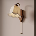 Elegant Wall Lamp With Wooden Base And Petal Shaped White Floral Pattern Lampshade