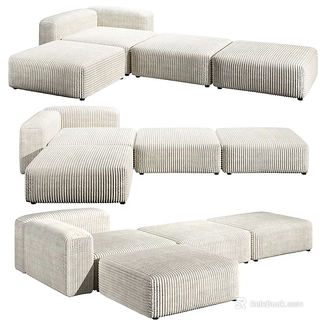 Light Colored Striped Fabric Sectional Sofa with Modular Combination Design for Living Room 3d model 