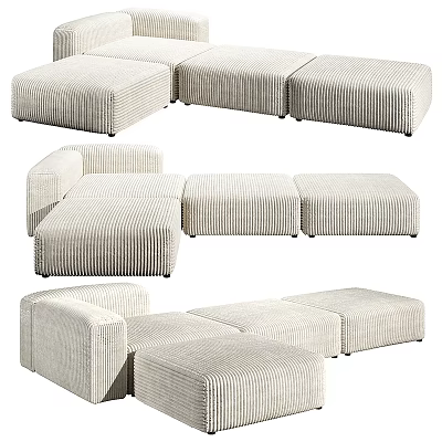 Light Colored Striped Fabric Sectional Sofa with Modular Combination Design for Living Room 3d model