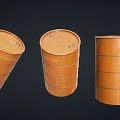Three Orange Industrial Barrels with Cylindrical Design for Heavy Duty Storage