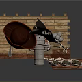 Game Movie Pirate Character Standing On Wooden Ship With Skull Flag And Cannon