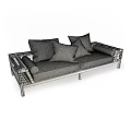 Modern Outdoor Sofa with Wooden Frame and Stripe Pattern Cushions 3d model