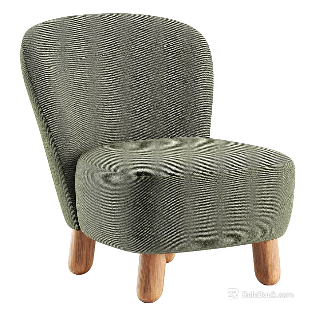 Modern Green Upholstered Single Sofa With Rounded Design And Wooden Legs 3d model 