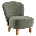 Modern Green Upholstered Single Sofa With Rounded Design And Wooden Legs
