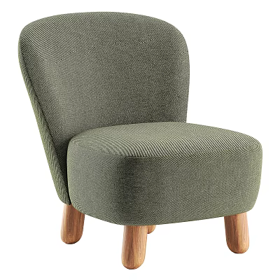 Modern Green Upholstered Single Sofa With Rounded Design And Wooden Legs 3d model