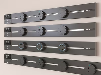 Modern Black Switch Panels With Round Sockets And LED Indicator Lights Neatly Arranged 3d model