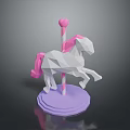 Low Poly Carousel Horse Decorative Figure With Pink Mane And Purple Base Pole
