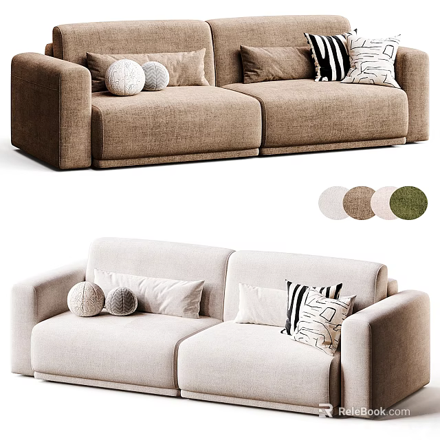 Modern Two Seater Sofa With Decorative Pillows And Multiple Color Options 3d model