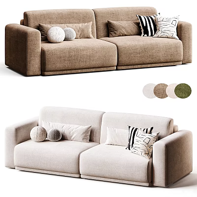 Modern Two Seater Sofa With Decorative Pillows And Multiple Color Options 3d model