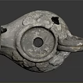 Handcrafted Rustic Metal Sculpture Featuring Curved Handle Central Hole And Textured Surface