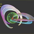 Abstract Spiral Structure Featuring Glowing Blue Pink Lines Splashing Fragments And Dark Background Reflection 3d model
