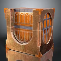 Industrial Vintage Equipment with Cube Design Wooden Metal Ornate Frame Circular Openings and Windows