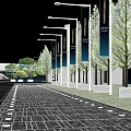 Lush Garden Landscape Design With Green Trees And Curved Pathways Around Buildings