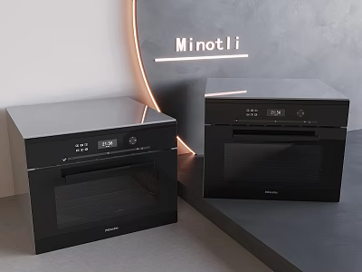 Minotli Two Black Sleek Kitchen Ovens With Digital Display On Gray Background 3d model