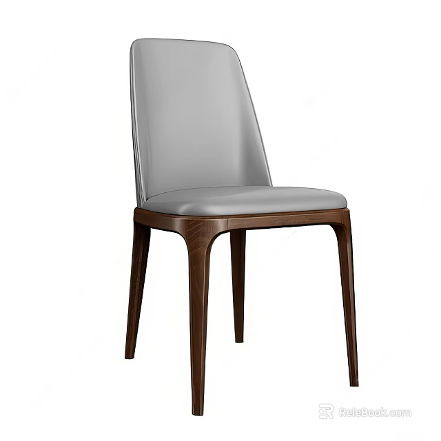 Modern Comfortable Dining Chair With Gray Leather Backrest Seat And Solid Wooden Legs 3d model 