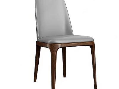Modern Comfortable Dining Chair With Gray Leather Backrest Seat And Solid Wooden Legs 3d model