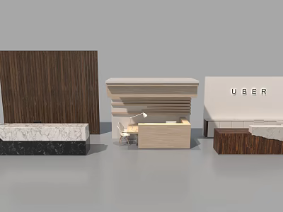 Modern Reception Desk Design With Wooden Panel And Marble Countertop Featuring UBER Logo 3d model