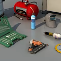 Professional Industrial Equipment Including Table Saw Power Tools Safety Gear And Storage