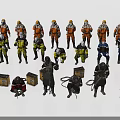 Multiple Workers in Colorful Safety Uniforms with Protective Gear and Equipment