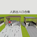 Various Civil Air Defense Entrance Designs With Canopies Paved Walkways And Green Lawns