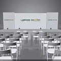 Professional Stage Setup for Lyraea Summit with White Chairs Podium and Surrounding Fencing