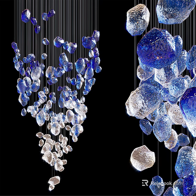Blue Transparent Irregular Stone Shaped Crystal Chandelier Hanging Decorative Design 3d model 