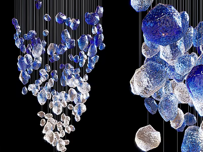 Blue Transparent Irregular Stone Shaped Crystal Chandelier Hanging Decorative Design 3d model