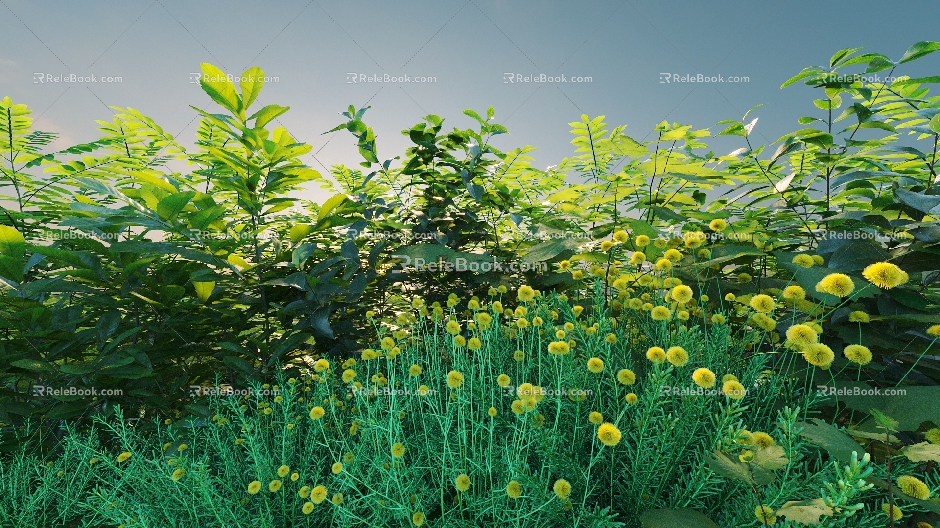 combination of flowers and plants landscape shrubs shrubs plant combination natural landscape weeds 3d model