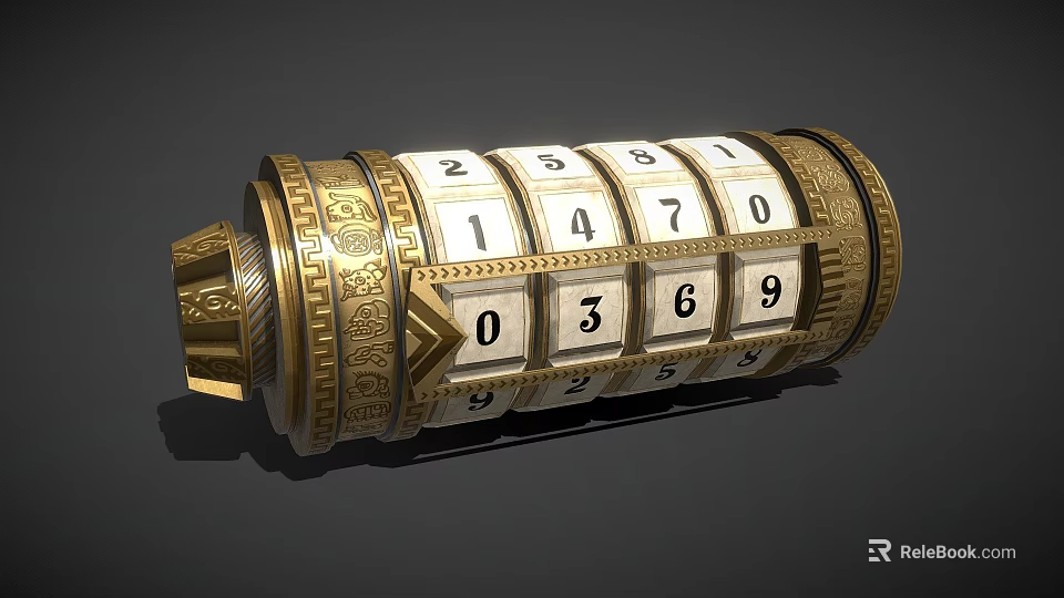 Golden Vintage Commercial Equipment With Number Wheels And Decorative Carvings For Counting 3d model 