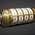 Golden Vintage Commercial Equipment With Number Wheels And Decorative Carvings For Counting