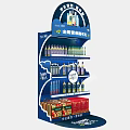 Blue Multi Tiered Display Shelf With Beverages Bottled Drinks And Boxed Snacks 3d model