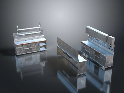 Stainless Steel Functional Tables With Shelf Drawers Cabinets For Commercial Kitchen Workstations 3d model