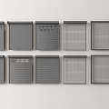 Grey Window Blind Panels With Various Slat Patterns Arranged On White Background 3d model