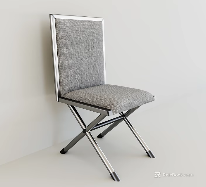 Modern Folding Single Chair With Gray Fabric Seat And Metal Frame 3d model 