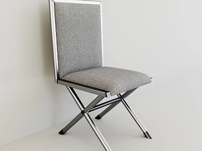 Modern Folding Single Chair With Gray Fabric Seat And Metal Frame 3d model