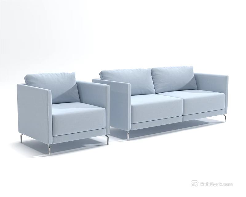 Modern Light Blue Sofa Set with Single and Double Seats for Living Room 3d model