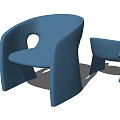 Blue Modern Leisure Chair With Curved Armrests And Circular Cutout Design