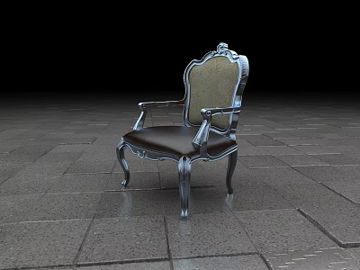 Vintage Accent Chair with Silver Carved Frame and Dark Upholstered Seat 3d model