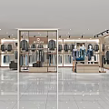 Modern Clothing Store Interior With Hanging Clothes And Multiple Display Areas 3d model