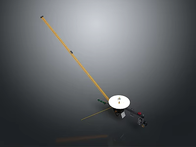 Space Communication Antenna with Long Yellow Support Boom and White Dish Structure 3d model