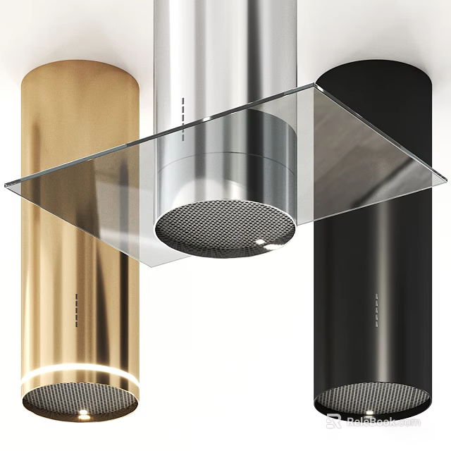 Modern Kitchen Range Hoods in Gold Silver Black with Stainless Steel and Glass Panels 3d model 