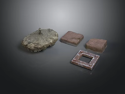 Artistic Stone Sculpture Carvings With Textured Surfaces And Square Shapes 3d model