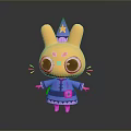 Cute Yellow Cartoon Rabbit With Pointed Star Hat Blue Outfit Big Eyes Orange Cheek Dots